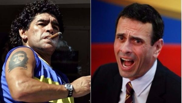 Diego Maradona (L) and Henrique Capriles (R).