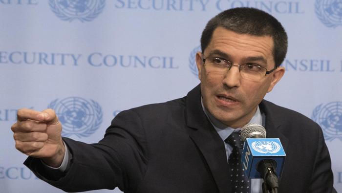 Jorge Arreaza en declaraciones a los periodistas en la sede de Naciones Unidas.