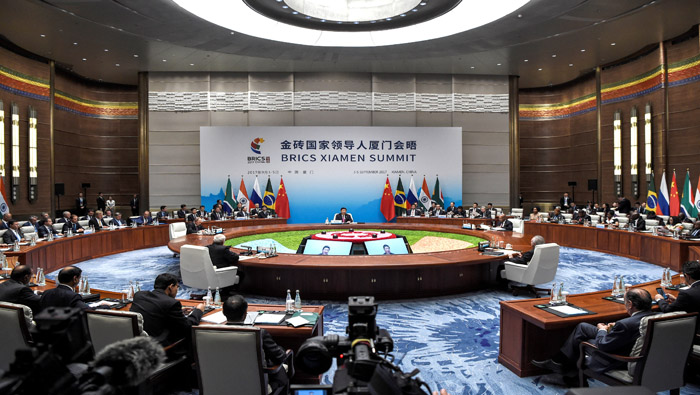 Los líderes del grupo reunidos en China, en el marco de su IX cumbre.
