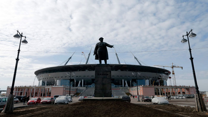 Imagen de las obras en 2016 del estadio Zenit-Arena en San Petersburgo, Rusia.