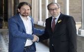 El presidente catalán Quim Torra se reúne este lunes con el líder español Pablo Iglesias. 