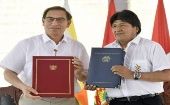 El presidente boliviano, Evo Morales y su par peruano Martín Vizcarra se reunieron este lunes en la ciudad de Cobija, Bolivia.  
