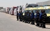 Durante su viaje a Rafah, el Secretario General de la ONU corroboró la existencia de largas filas de camiones con ayuda humanitaria aguardando por autorización de Tel Aviv para entrar a Gaza.