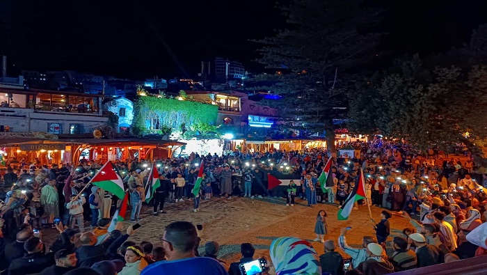 Varios pobladores marcharon con banderas de Palestina, apostando por un cese al fuego y en “en contra del genocidio.”