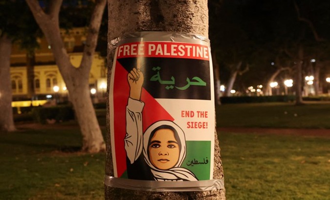 A pro-Palestine poster seen at a U.S university, May 2024.