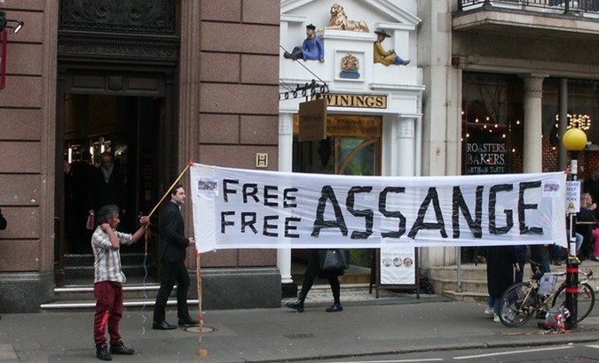 Demonstration in solidarity with Julian Assange in London, UK, 2024.