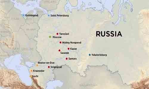 Mapa de las sedes del mundial Rusia 2018