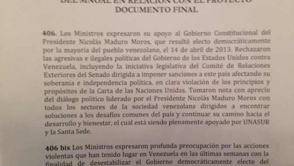 Los cancilleres de Mnoal aprobaron declaración en apoyo de Venezuela. (Foto: Rolando Segura)
