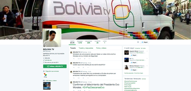 El sábado hackearon la cuenta de Bolivia TV. (Foto: www.noticias24.com)