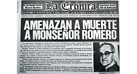 Periódico La Crónica de El Salvador reseña amenaza de muerte contra Monseñor Romero.