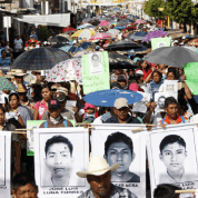 Protesters demand justice for the 43 disappeared Ayotzinapa students.