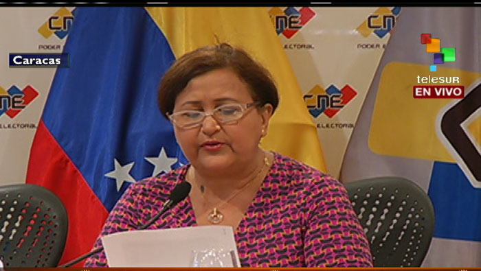 La presidenta del CNE instó a los venezolanos a fomentar la paz
