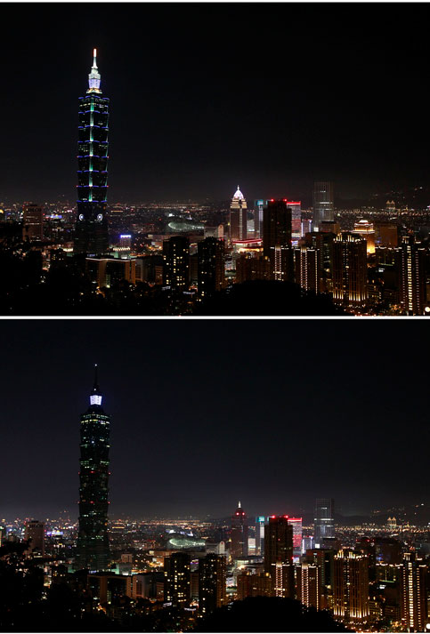Durante el evento, muchos edificios y monumentos emblemáticos de cada país también apagan sus luces. (Foto muestra ciudad de Taipei, en China)