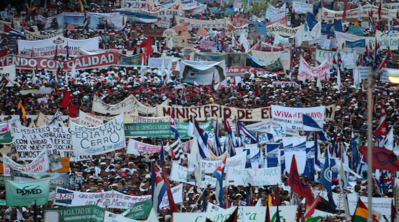 En la marcha realizada en Cuba, participaron sindicatos, obreros y movimientos sociales de 68 países.