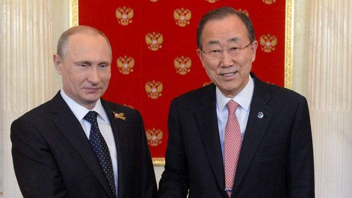 El presidente ruso Vladimir Putin y el secretario general de la ONU, Ban Ki-moon se reunieron en Moscú.