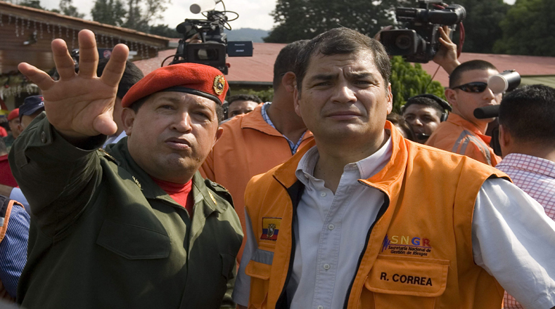 En diciembre de 2010 el mandatario ecuatoriano llevó a Venezuela 11,2 toneladas de ayuda humanitaria tras las fuertes lluvias que dejaron miles de familias damnificadas en ese país. En su visita acompañó al Comandante Hugo Chávez a una base militar en la capital Caracas, donde habían personas refugiadas.