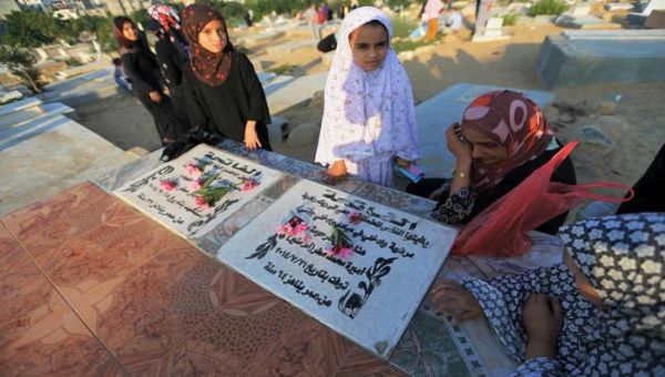 En el Día Nacional Islámico, visitan las tumbas de sus familiares asesinados en el operativo Margen Protector emprendido por el régimen sionista.