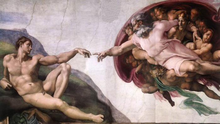 “La creación de Adán”, fresco de la Capilla Sixtina, de Miguel Angel Buonarroti.