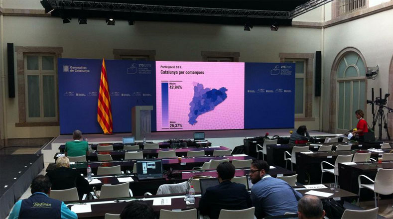 Desde el Parlamento de Cataluña esperan los resultados de los comicios parlamentarios y plebicitarios sobre la independencia catalana. 