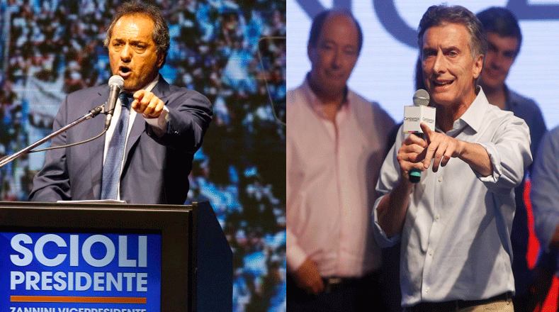 Daniel Scioli por FPV y Mauricio Macri por Cambiemos, lideran las votaciones presidenciales en Argentina.