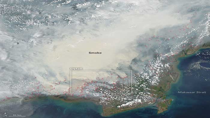 Imagen satelital muestra el alcance del humo en Indonesia