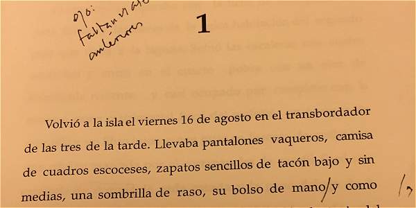 Imagen de la primera página del borrador de la novela En agosto nos vemos, la obra inédita que dejó el escritor Gabriel García Márquez.