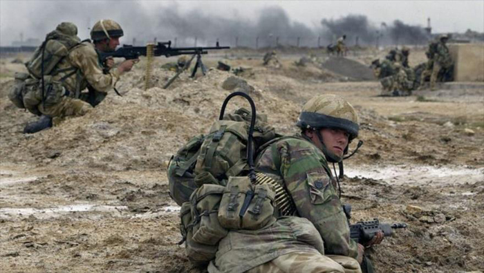Soldados británicos durante la invasión en Irak.