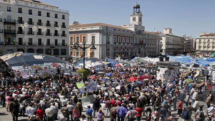 Los indignados españoles se reunieron en la Puerta del Sol en 2011.