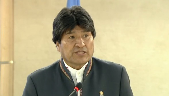 El Presidente boliviano durante su alocución en Ginebra, Suiza.