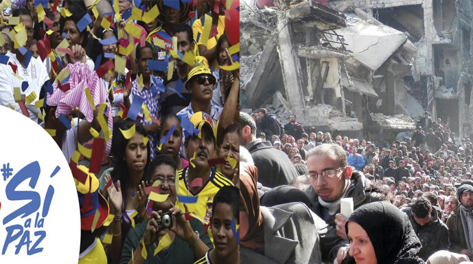 Colombia festeja la paz, el pueblo sirio sufre los embates de la guerra.