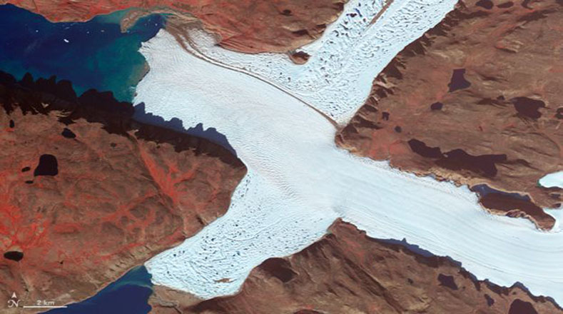 La letra “x”: la esquina noroccidental del glaciar Leidy en Groenlandia.