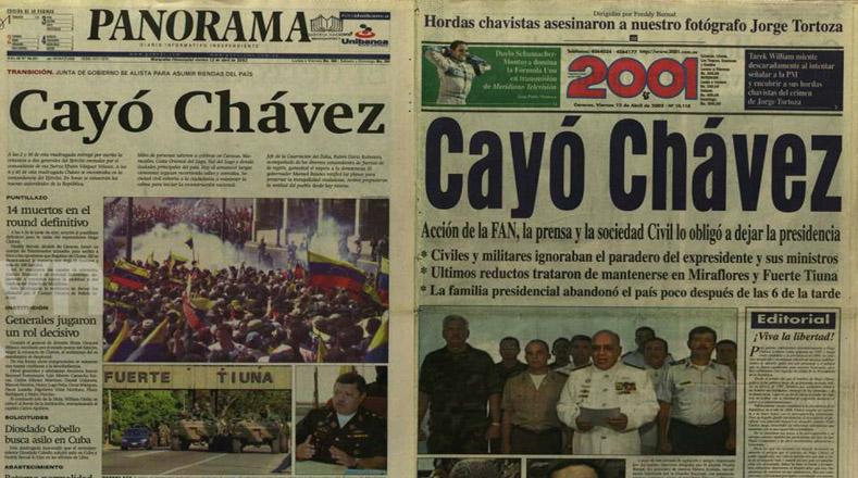 Los diarios de circulación nacional Panorama y 2001, celebraron la eventual salida del presidente Hugo Chávez.
