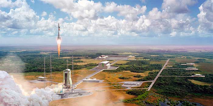 Desde el  Puerto espacial de Kourou se hará el lanzamiento del satélite.