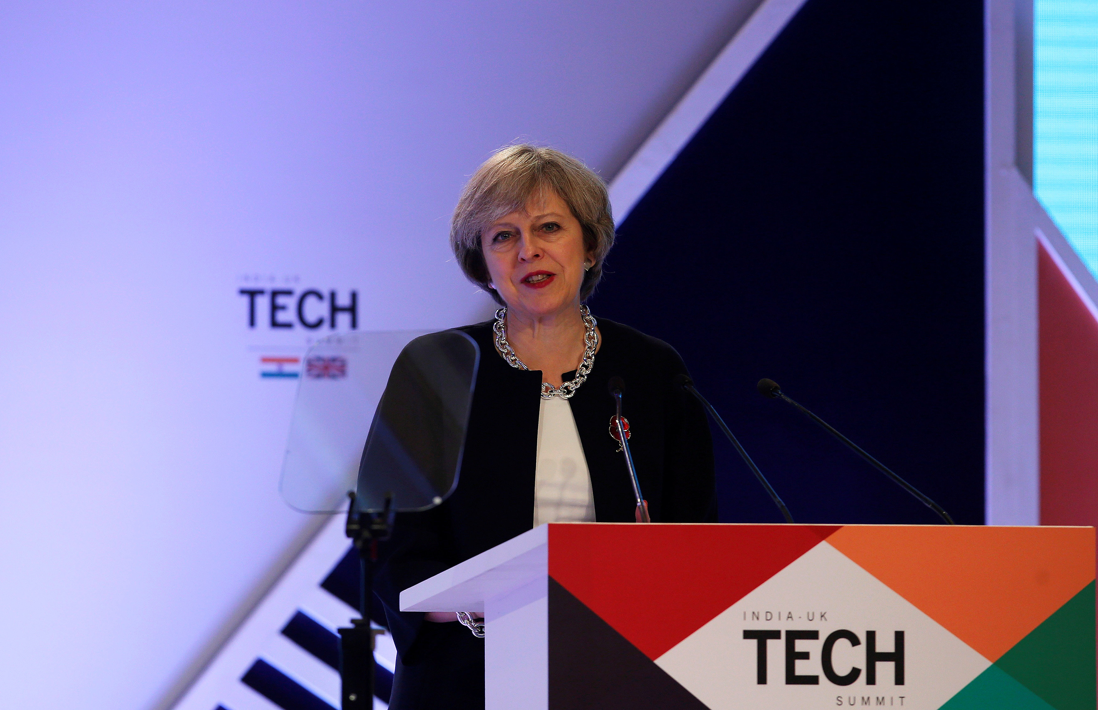 Primera ministra Theresa May en Cumbre India- Reino Unido, en New Delhi, India.
