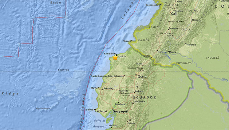 El epicentro del sismo se ha registrado en las costas de la provincia de Esmeraldas, a una profundidad de 10 kilómetros.