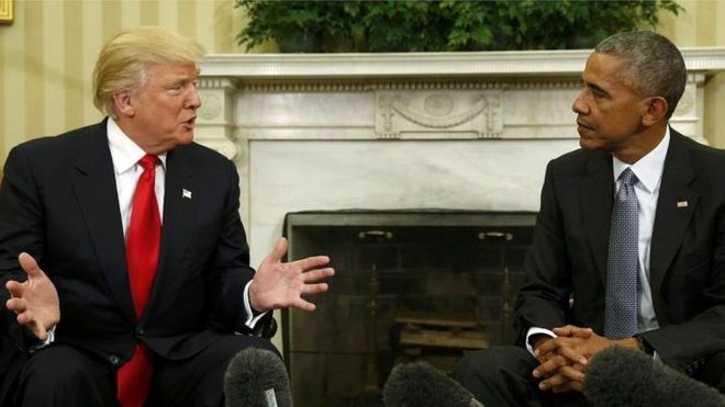 El primer encuentro entre Donald Trump y Barack Obama en la Casa Blanca.