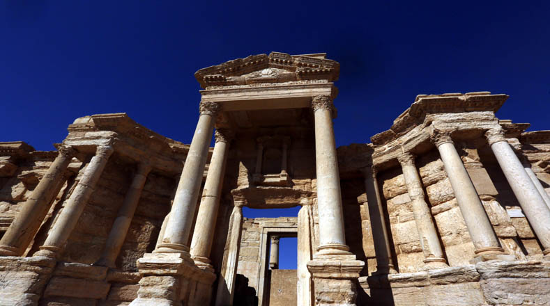 Vista del teatro romano de Palmira, tomada el 4 de enero de 2016, que muestra cómo era el Patrimonio Monumental.