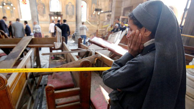 En el interior de una iglesia copta de San Jorge se dio el estallido.
