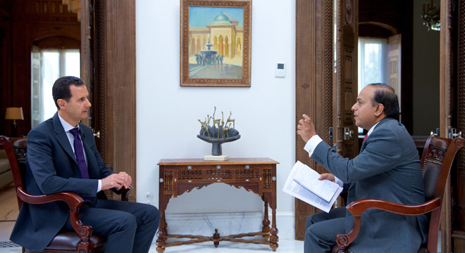 Bashar al-Assad fue entrevistado por el canal de televisión indio Wion TV.