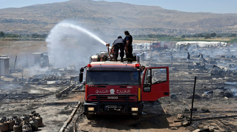 El incendio destruyó un campamento de refugiados sirios en el Líbano, ubicado entre las localidades de Qab Elias y Maske,