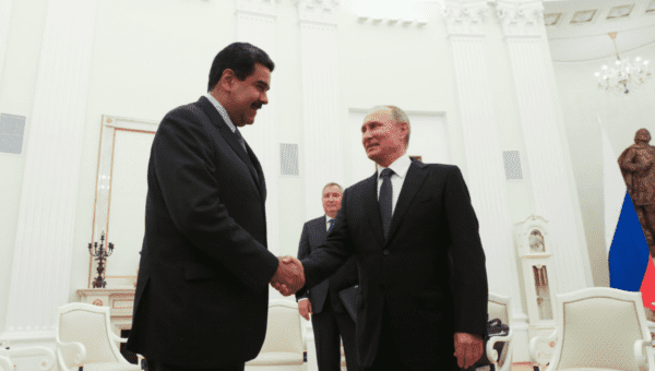 The Venezuelan President Nicolas Maduro is greeted by his Russian counterpart Vladimir Putin at the Kremlin