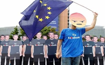 Protesta contra Mark Zuckerberg en Bruselas.