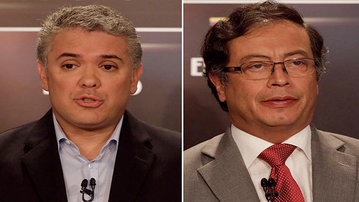 Duque (izquierda, con el 39 por ciento) y Petro ( derecha, con el 25 por ciento) son los candidatos que accedieron a segunda vuelta en los comicios de Colombia.