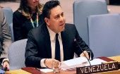 El embajador permanente de Venezuela ante la ONU exige al organismo internacional condenar el uso de la fuerza militar como solución a los problemas de Venezuela. 