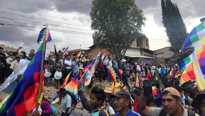 Simpatizantes del presidente de Bolivia, Evo Morales, realizan una manifestación en rechazo al golpe de Estado.