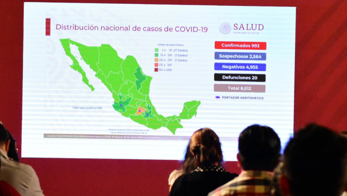México reporta, hasta el domingo 29 de marzo, casi mil casos positivos de Covid-19.
