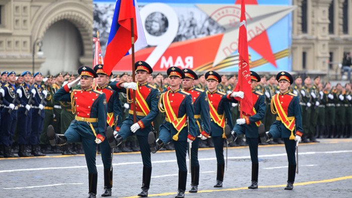 Soldados del regimiento número 154 en la celebración del desfile del Día de la Victoria de 2019.