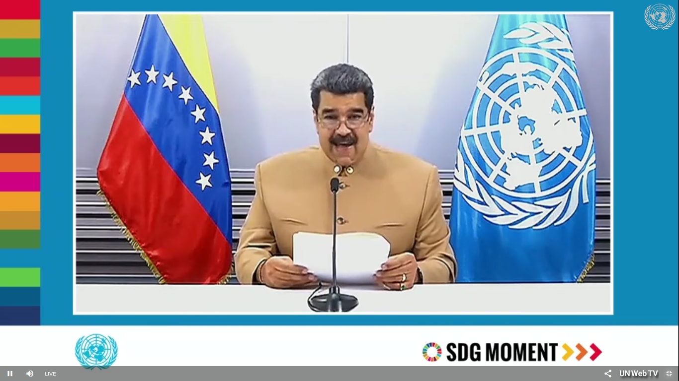 El presidente de Venezuela denunció la hostilidad de Estados Unidos que dificulta el avance de Venezuela hacia el cumplimiento de los ODS.
