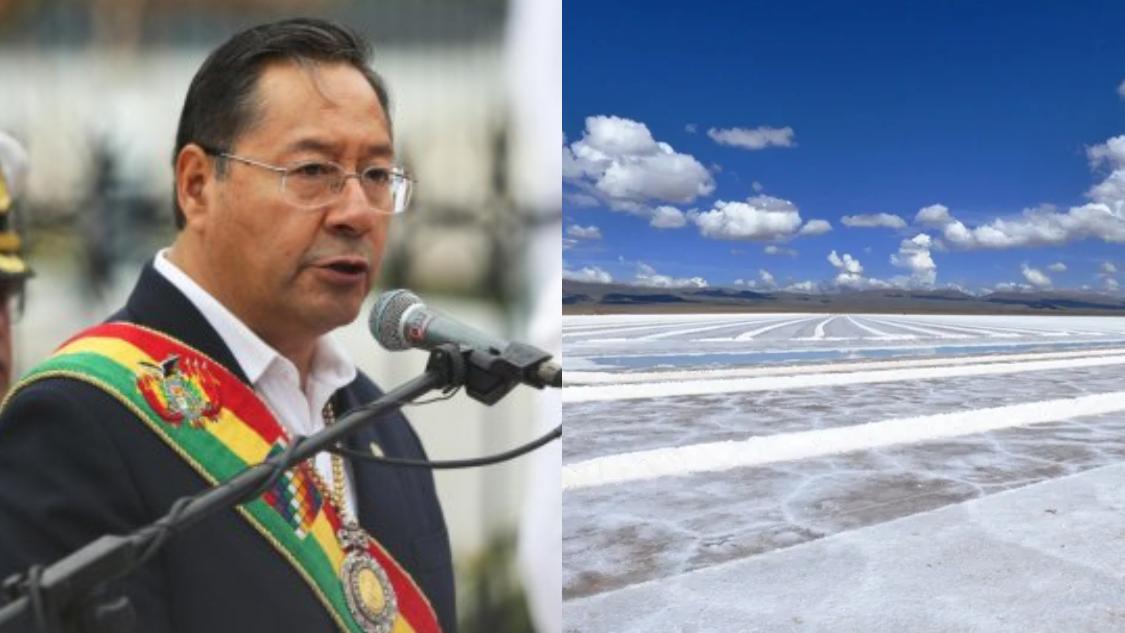 Luis Arce, current Bolivian Socialist President, to the right a Lithium Mine. Illustrative image.