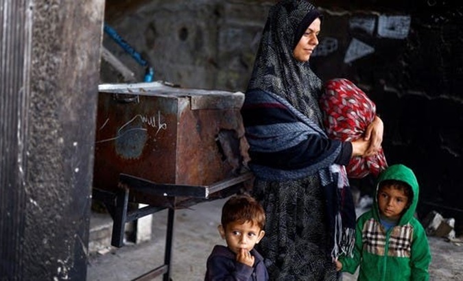 A displaced Palestinian family in southern Gaza Strip, May 13, 2024.